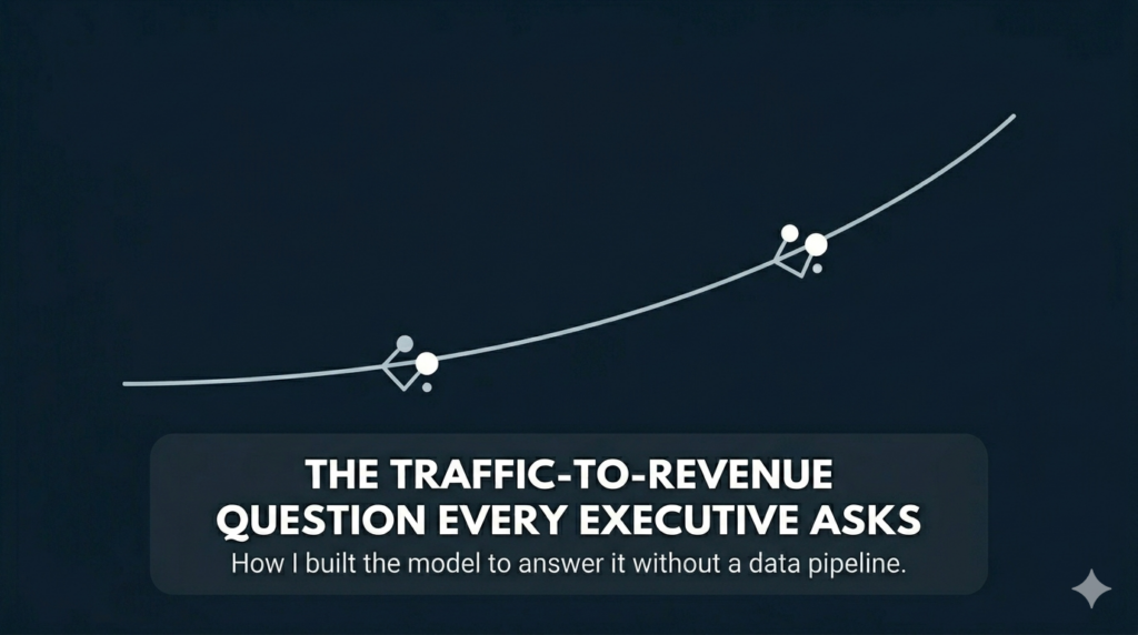 The Traffic-to-Revenue Question Every Executive Asks, and How I Built the Model to Answer It Traffic-to-revenue model built by Pablo Pedraza for executive reporting