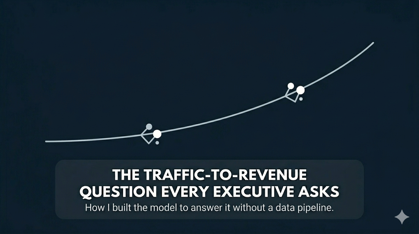 The Traffic-to-Revenue Question Every Executive Asks, and How I Built the Model to Answer It Traffic-to-revenue model built by Pablo Pedraza for executive reporting